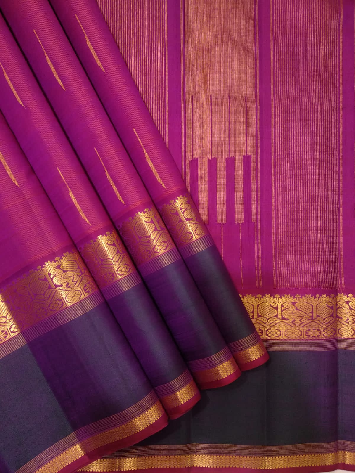 Handloom Kanchipuram Silk Saree with a Korvai border.